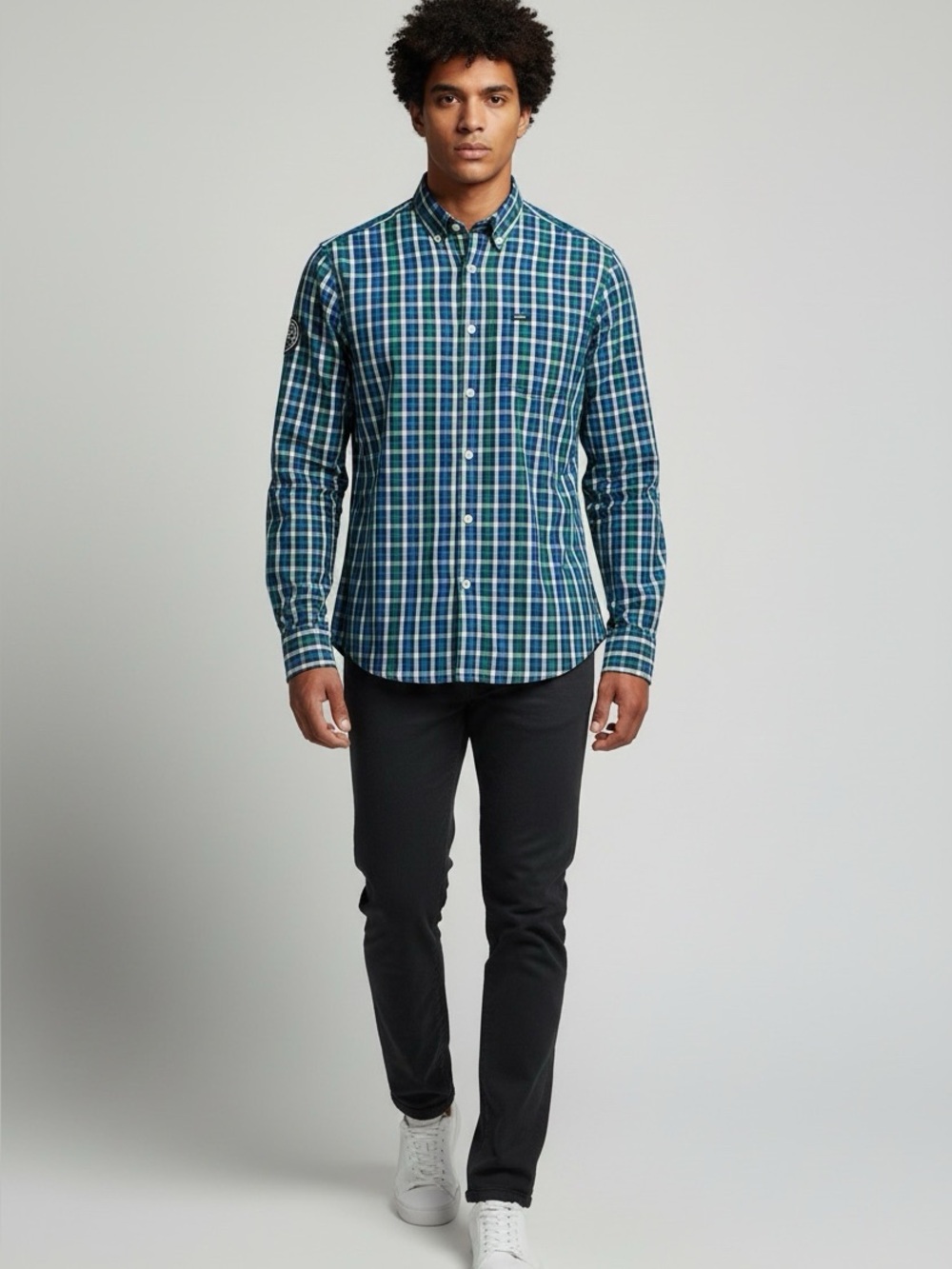 SuperDry Shirt Mens Medium Plaid Button Up Long Sleeve Classic Blue Green Cotton